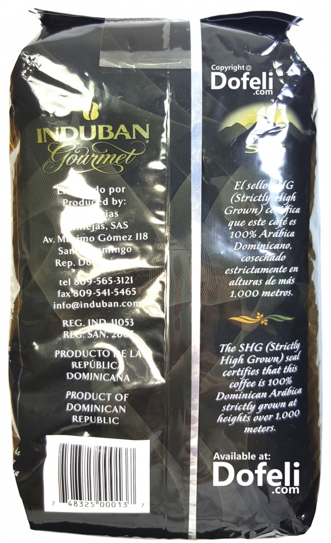 Indubán Gourmet whole bean coffee. A premium Dominican Republic coffee with deep aroma.